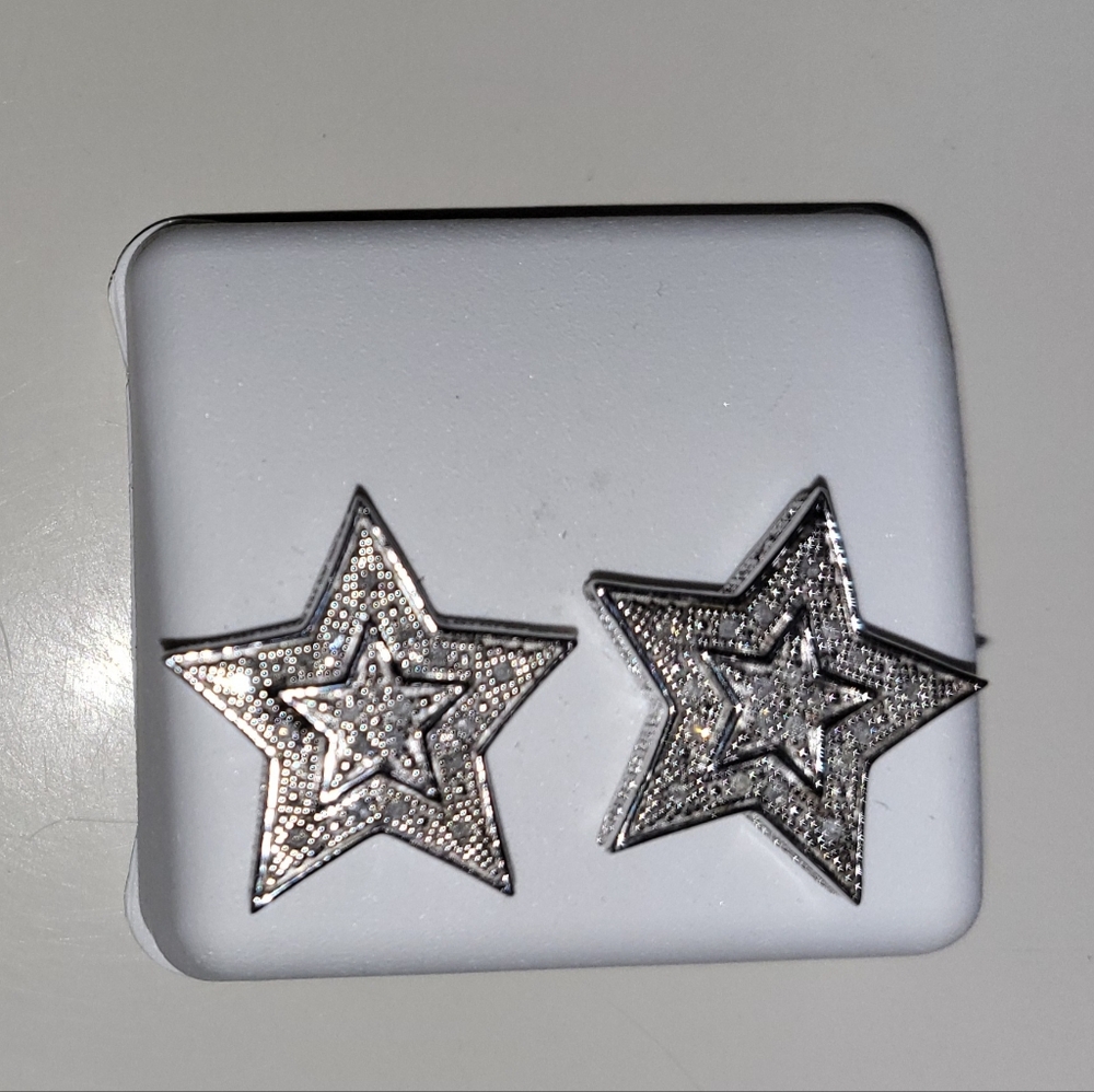 Sterling silver with diamonds star earrings